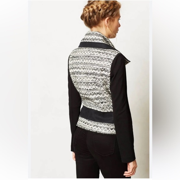Anthropologie Elevenses Womens Textured Tweed Moto Jacket Zip Front Cotton Blend - Picture 3 of 9